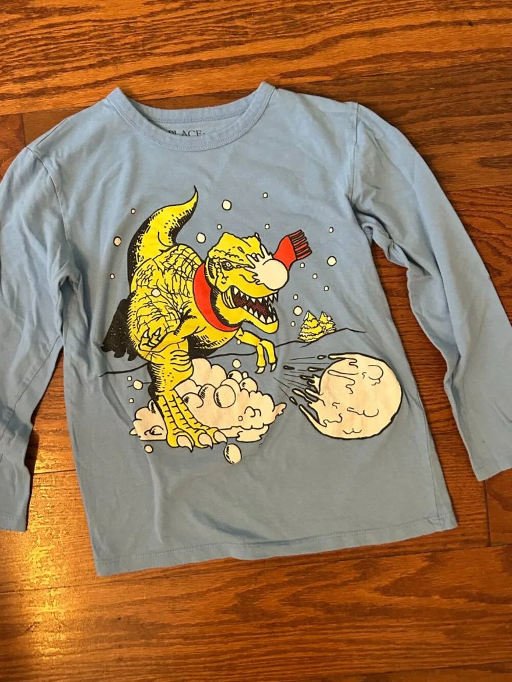 The Children's Place Boys Long Sleeve Dino Snowball Graphic Tee Boys Size Medium